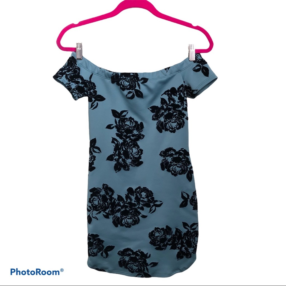 Windsor NWT teal black floral bodycon mini dress
